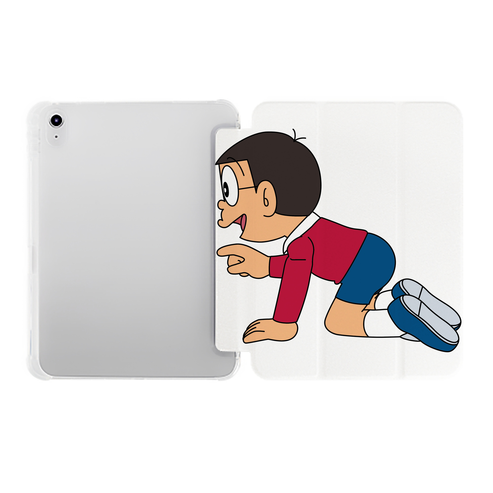 （画像用） ドラえもん 野比 のび太 Doraemon Nobita Nobi IPad ケース ペン収納付き 三つ折りスタンド PUレザー×シリコン 対応機種9.5/10.5/10.9インチ